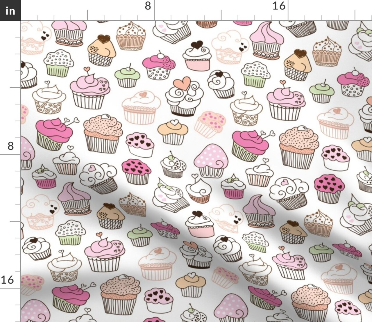 Sweet Cupcake Girls Cake Candy Birthday Theme Cooking Cupcakes Doodle Designed Pie Food Dessert Custom Printed Fabric by Spoonflower Various Fabrics by the Yard or Fat Quarter